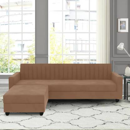 Uarban-hume-furniture Premium Quality Velvet L-SHAPE Fabric 4 Seater  Sofa