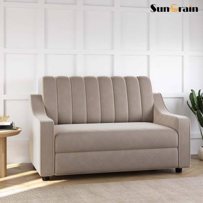 SunGrain Sleek Tufted Velvet 2-Seater Sofa | Premium Comfort | 3-Year Warranty Fabric 2 Seater Sofa
