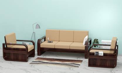 FUREON Sheesham Wood 5 Seater Sofa Set with Cushions Fabric 5 Seater  Sofa
