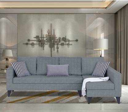 ADORN INDIA Beetle Plus Bricks L Shape 6 Seater Sofa Set RHS (Grey) Fabric 6 Seater  Sofa