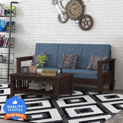 Taskwood Furniture Solid Sheesham Wood For Living, Waiting Room/ Office Fabric 3 Seater Sofa  (Finish Color - Walnut, DIY(Do-It-Yourself))