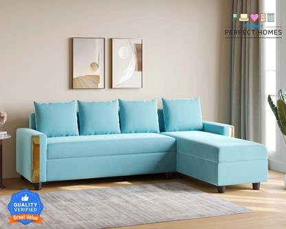 Flipkart Perfect Homes Predict Corner Sofa-Stylish and Cozy 6-Seater with lounger Right Facing Velvet Fabric 6 Seater  Sofa