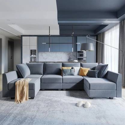 Torque Ethan 6 Seater U-Shape Fabric Sofa for Living Room, Bedroom, Office Furniture Fabric 6 Seater  Sofa