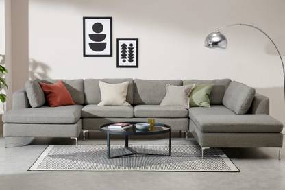 Caradel Smith L Shape 7 Seater Fabric Sofa Set- (Right Side, Light Grey) Fabric 7 Seater  Sofa