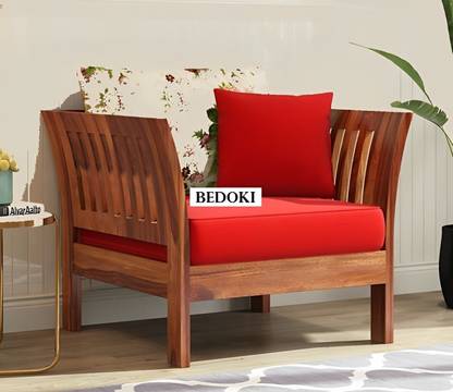 BEDOKI Sheesham Wood One Seater Luxury Sofa For Living Room, Hotel, Café. Fabric 1 Seater Sofa