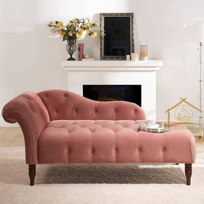 StarHandicrafts 2 Seater Sofa & Couches Hand Right Arm Velvet Chaise Luxury Couch (Ash Rose) Fabric 2 Seater  Sofa