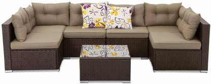 Mymigos Outdoor Wicker 6-Seater Sectional Sofa Set Fabric 6 Seater  Sofa