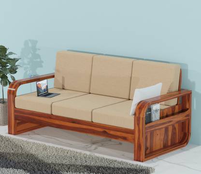 FUREON Solid Sheesham Wood Three Seater Sofa Set For Living Room Home and Office Fabric 3 Seater  Sofa
