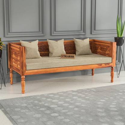 Utkarsh Solid Wood Three Seater Sofa With CNC Cutting Design For Living Room/ Office || Fabric 3 Seater  Sofa