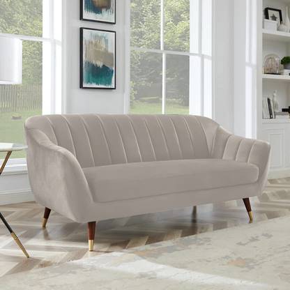 SIYARA DESIGN Modern Velvet Upholstered Sofa with Channel Tufting | Elegant Cream Velvet Sofa Fabric 3 Seater  Sofa