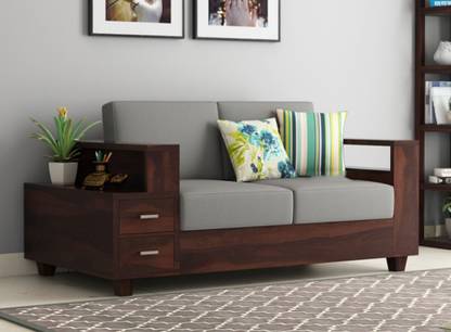 Wopno Furniture Pure Sheesham Wooden 2 Seater Sofa with Side Box Storage for Living Roo Fabric 2 Seater  Sofa