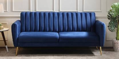 FURINNO 3 Seater Velvet Sofa In Royal Blue Colour Fabric 3 Seater  Sofa