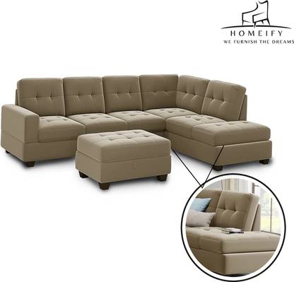 Homeify Ciesta Fabric 5- to 6-Seater Sofa L Shape Sofa Set with Storage Ottoman Fabric 6 Seater  Sofa