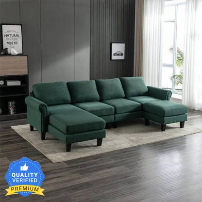 Homeify Reba 6 Seater Fabric Sectional Sofa with Ottoman for Living Room Fabric 6 Seater  Sofa