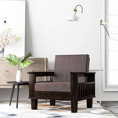 House Of Kuber Solid Sheesham Wood Pocket Style One Seater Sofa For Living Room, Café, Office Fabric 1 Seater  Sofa