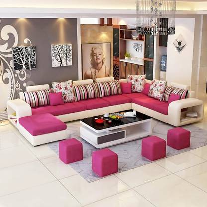 Homeify Carlo 9 Seater Fabric Sofa Set with 4-Puffy Convertible Sofa Set for Living Room Fabric 9 Seater Sofa