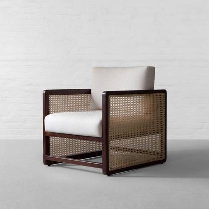 dewss Sheesham Wood Rattan Sofa Set for Living Room Fabric 1 Seater  Sofa