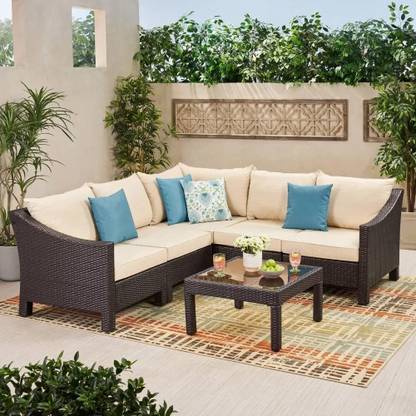 Mymigos Outdoor Patio Furniture Set All-Weather Outdoor HDPE Rattan Sectional Sofa Fabric 5 Seater  Sofa