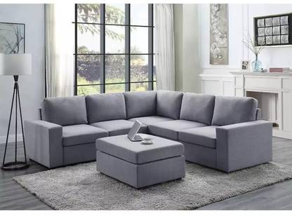 Torque Sweden 6 Seater Fabric Corner Sofa Furniture For Living Room - Grey Fabric 6 Seater Sofa