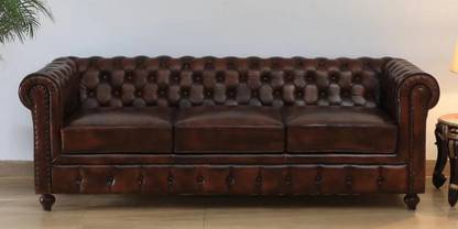 Home wood LLeather 3 Seater Sofa In Brown Finish Leatherette 3 Seater  Sofa