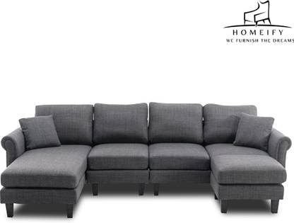 Homeify Reba Upholstered Chaise Sectional with Ottoman Fabric 6 Seater  Sofa
