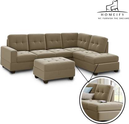 Homeify Ciesta Fabric 5- to 6-Seater Sofa L Shape Sofa Set with Storage Ottoman Fabric 6 Seater  Sofa
