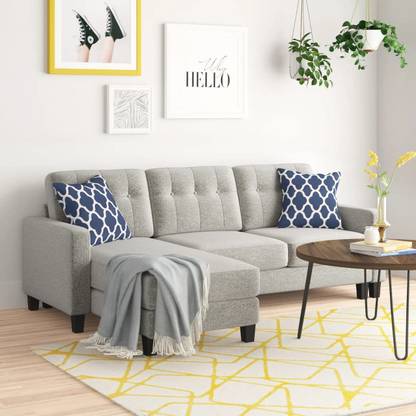 AH Homes Tevol 4 Seater L Shape Sofa Set in Light Grey Fabric (Light Grey LHS) Fabric 4 Seater  Sofa