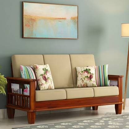 Vinod Furniture Solid Sheesham Wood Three Seater Sofa For Living Room , Hotel , Office . Fabric 3 Seater  Sofa