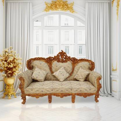 Wood Master Sre Teak Wood Sofa Set with Cushion for Living Room Bedroom Fabric 3 Seater  Sofa