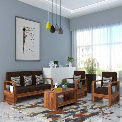 Wopno Furniture Sheesham Wooden 5 Seater Sofa set for living Room | Wooden Sofa Fabric 5 Seater  Sofa