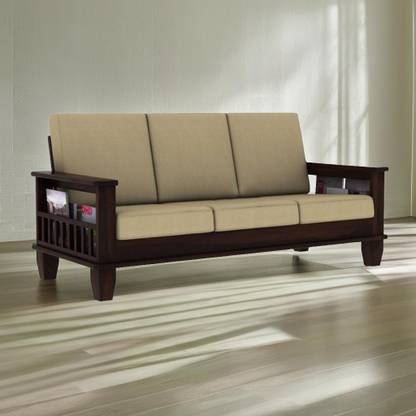Taskwood Furniture Solid Wooden Fabric With Cushions For Living Room / Cushion- Cream Fabric 3 Seater  Sofa