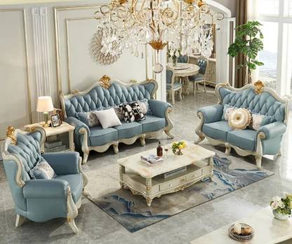 royal wood JAIPURI LUXURY PREMIUM TEAK Fabric 3 + 2 + 1 Sofa Set