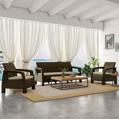 Nilkamal Goa Plastic Sofa Set with Cushion|Indoor,Outdoor|Garden, Living, Patio Furniture Fabric 3 + 1 + 1 Sofa Set