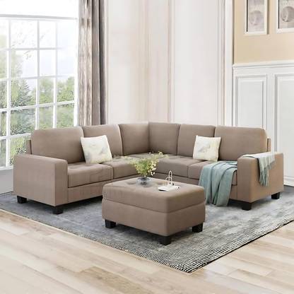 Homeify Romilda 5 Seater Sofa with Ottoman for Living Room Fabric 3 + 2 Sofa Set
