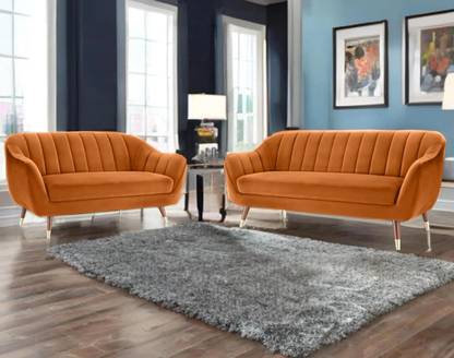 SIYARA DESIGN Velvet Upholstered Sofa Set – Style Loveseat & Couch with Gold-Tipped Legs Fabric 3 + 2 Sofa Set