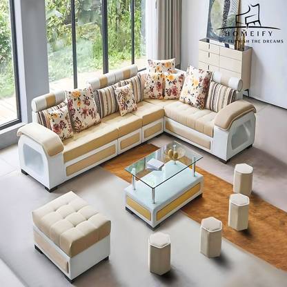 Homeify Carlo Fabric with 4-Puffy Convertible Fabric 3 + 2 + 2 + 1 Sofa Set