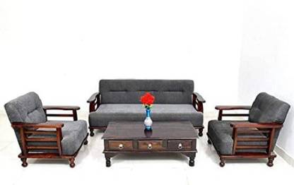 NIRA WOOD Sheesham Wood 5 Seater Sofa Set|Wooden 3+1+1 Royal Maharaja Best Luxury Sofa Set Fabric 3 + 1 + 1 Sofa Set