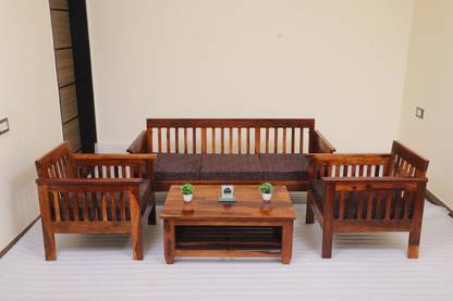 Cherry Wood Rosewood (Sheesham) Fabric 3 + 1 + 1 Sofa Set