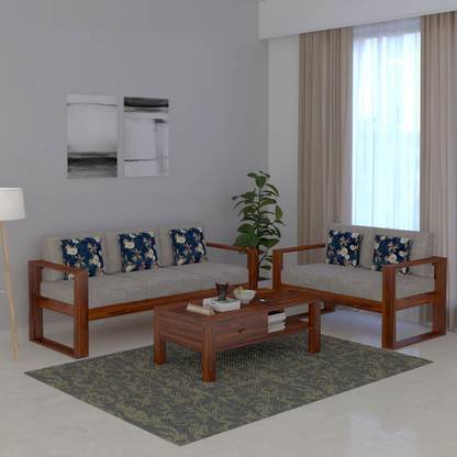 Ganpati Arts Sheesham Wood 5 Seater Sofa For Living Room/Wooden 5 Seater Sofa Fabric 3 + 2 Sofa Set