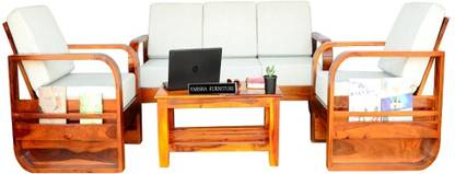 VARSHA FURNITURE 5 Seater Solid Sheesham Wood Sofa Set for Living Room | Wooden Sofa Set Fabric 3 + 1 + 1 Sofa Set