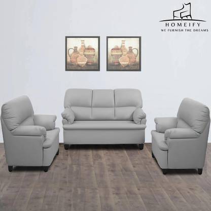 Homeify Noah Ivy Leatherette 3-1-1 For Living Room Leatherette 3 + 1 + 1 Sofa Set
