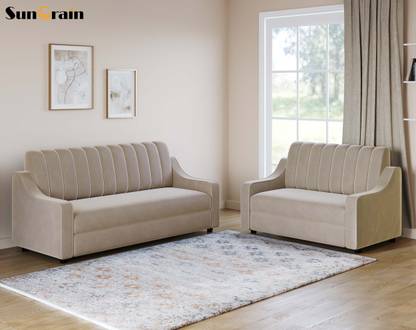 SunGrain Sleek Tufted |Premium Mosha Velvet | SoftTouch|5 Seater Sofa Set|3 Year Warranty Fabric 3 + 2 Sofa Set