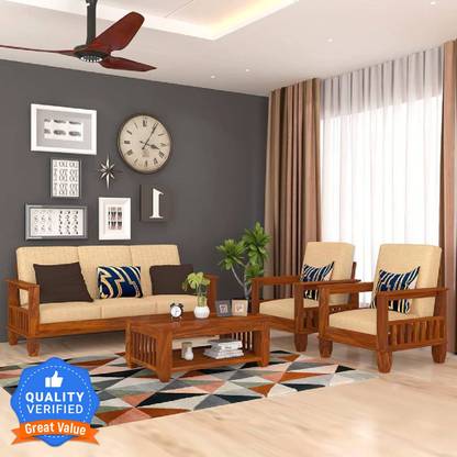 Shree Jeen Mata Enterprises Solid Wood Sheesham Wood For Living Room, Guest Room Fabric 3 + 1 + 1 Sofa Set