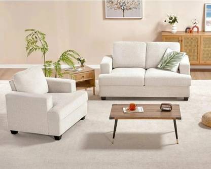 Groovecraft Carlos Wooden for Living Room Fabric 2 + 1 Sofa Set