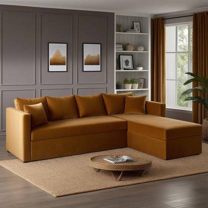 LIVEWELL Premium Quality Velvet RHS Velvet Fabric 3 + 2 + 1 Sofa Set