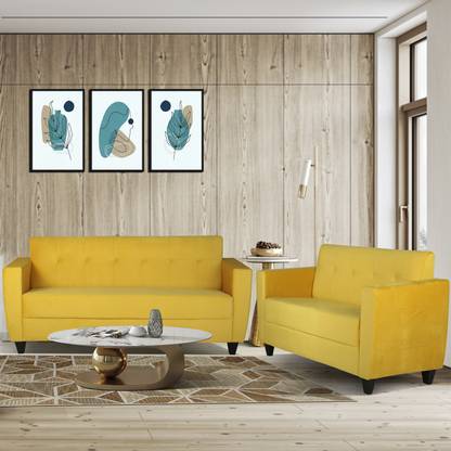 ARRA Remo 5 Seater Sofa Yellow Fabric 3 + 2 Sofa Set