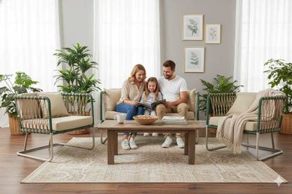 METALIQUE Metal Sofa Set (3+1+1) Traditional Look | Comfortable & Breathable Seating Fabric 3 + 1 + 1 Sofa Set