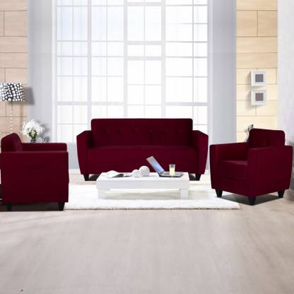 ARRA Remo Velvet Fabric Tufted Back Fabric 3 + 1 + 1 Sofa Set