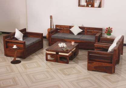 Sheesham Craft Fabric 3 + 1 + 1 Sofa Set