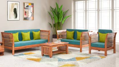 Custom Decor Solid Sheesham Wood Fabric 3 + 2 + 1 Sofa Set